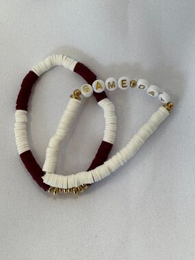 Burgandy White Game Day Bracelet Stack Set of 3